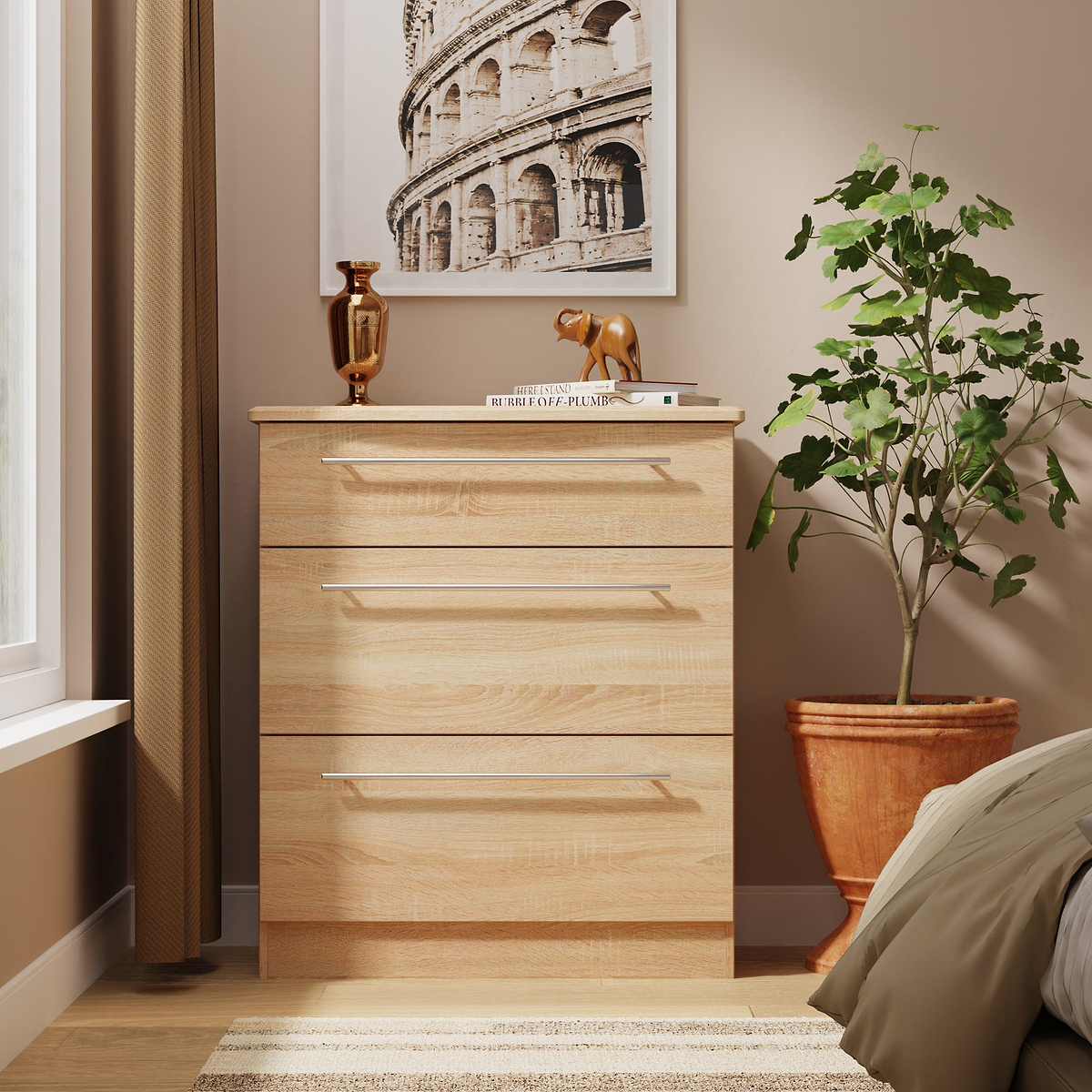 Bramwell 3 Drawer Deep Chest Oak from Roseland Furniture
