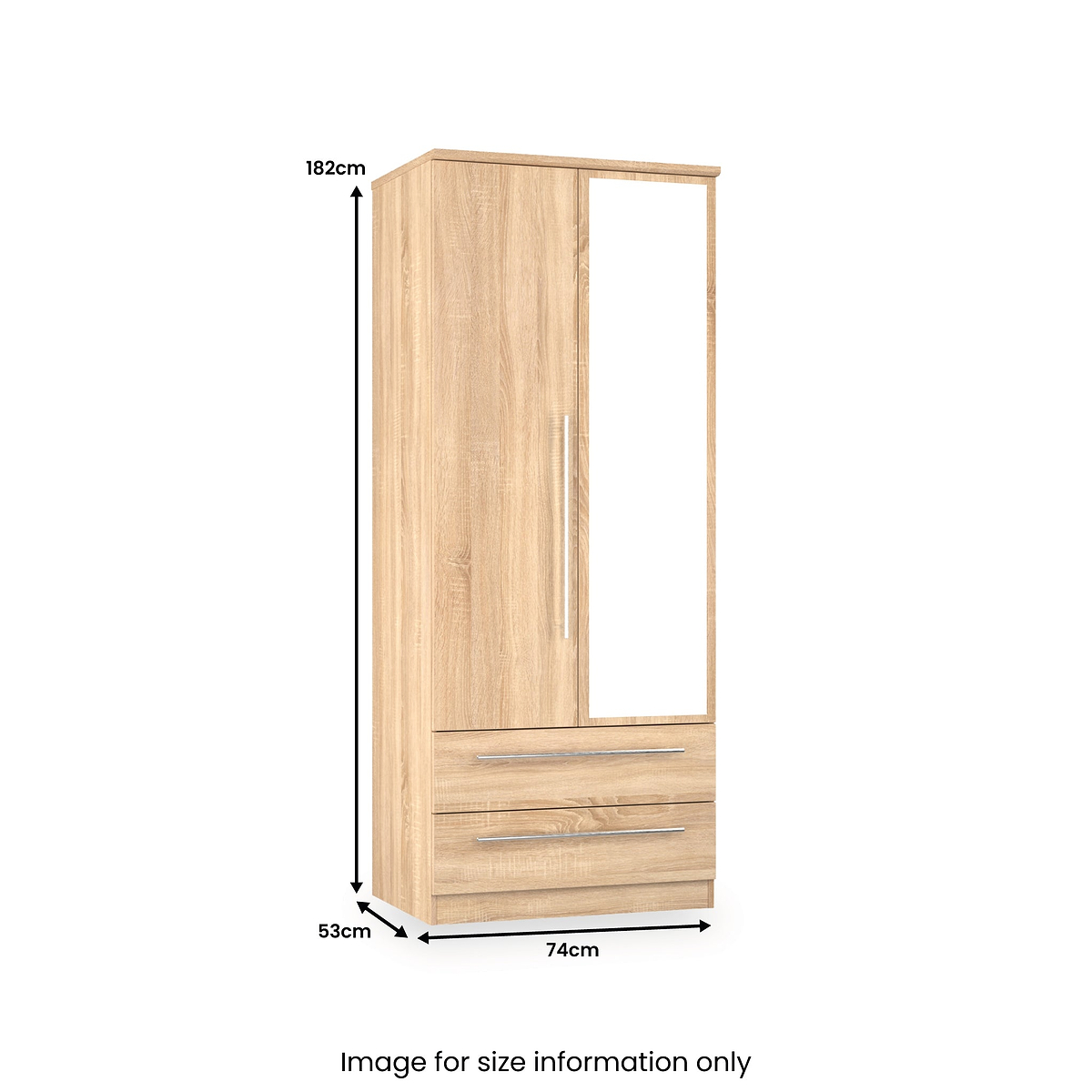 Bramwell Double Mirrored Wardrobe w Drawers Oak from Roseland Furniture