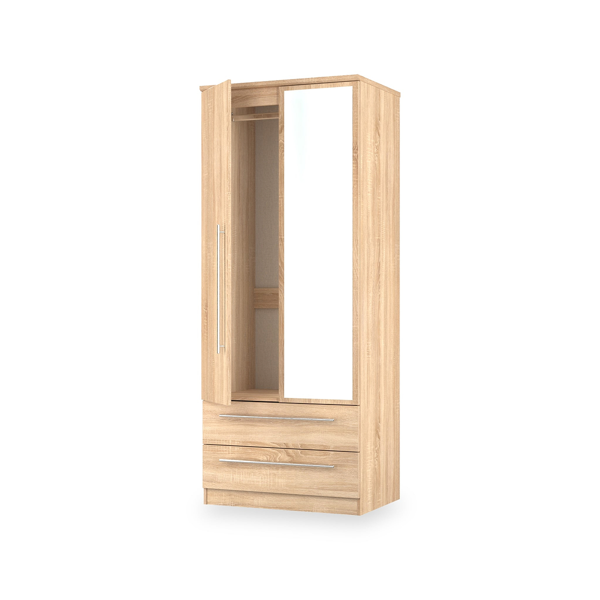 Bramwell Double Mirrored Wardrobe w Drawers Oak from Roseland Furniture