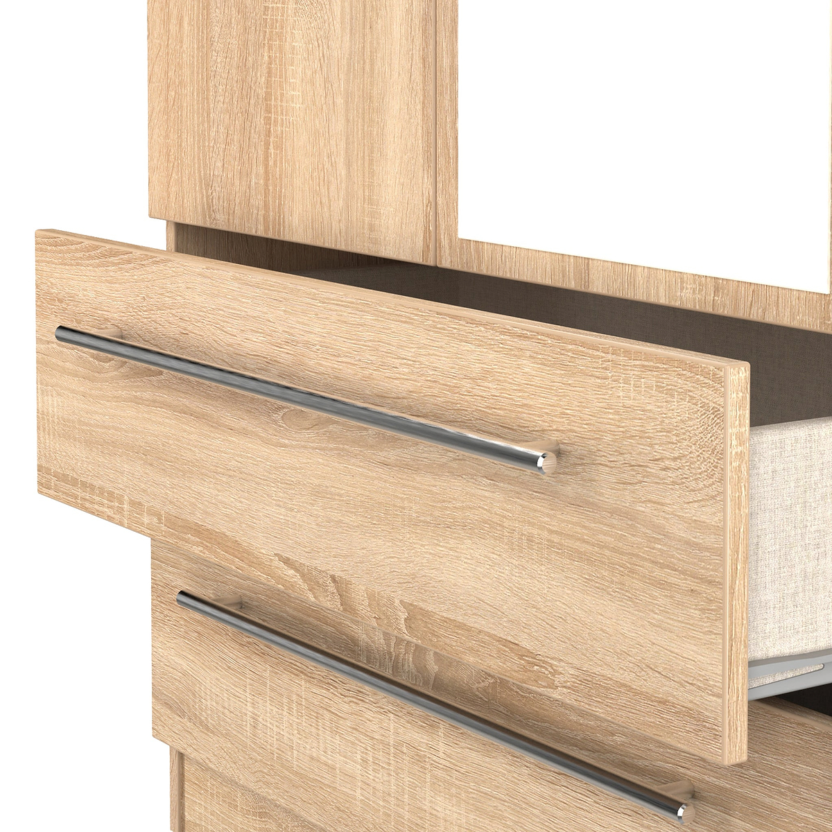 Bramwell Double Mirrored Wardrobe w Drawers Oak from Roseland Furniture