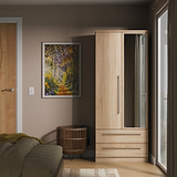 Bramwell Double Mirrored Wardrobe w Drawers Oak from Roseland Furniture