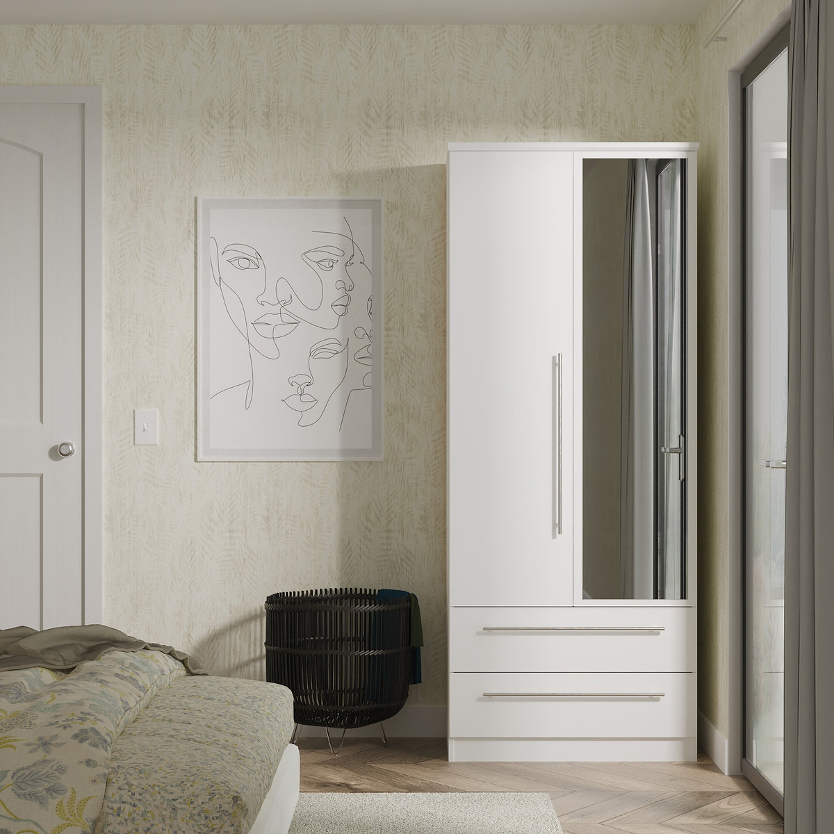 Bramwell Double Mirrored Wardrobe w Drawers Grey from Roseland Furniture