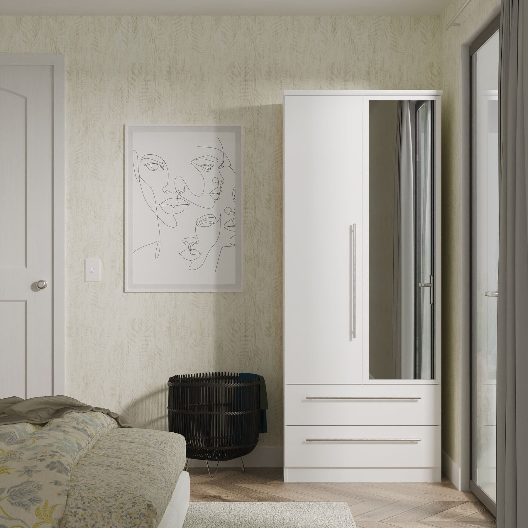 Bramwell Double Mirrored Wardrobe w Drawers Grey from Roseland Furniture