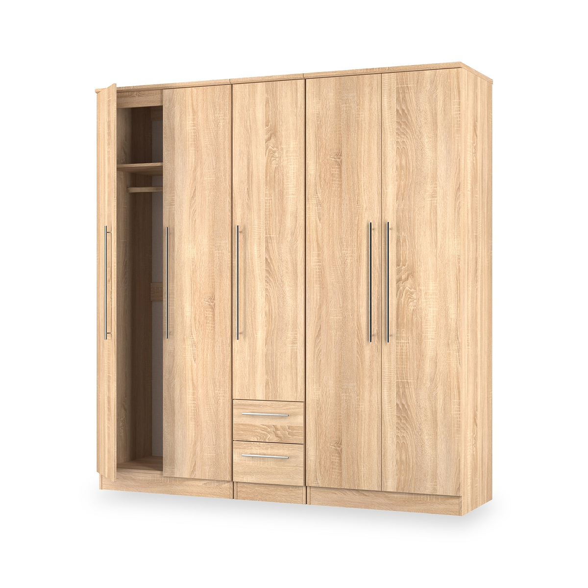 Bramwell 5 Door Wardrobe Oak from Roseland Furniture