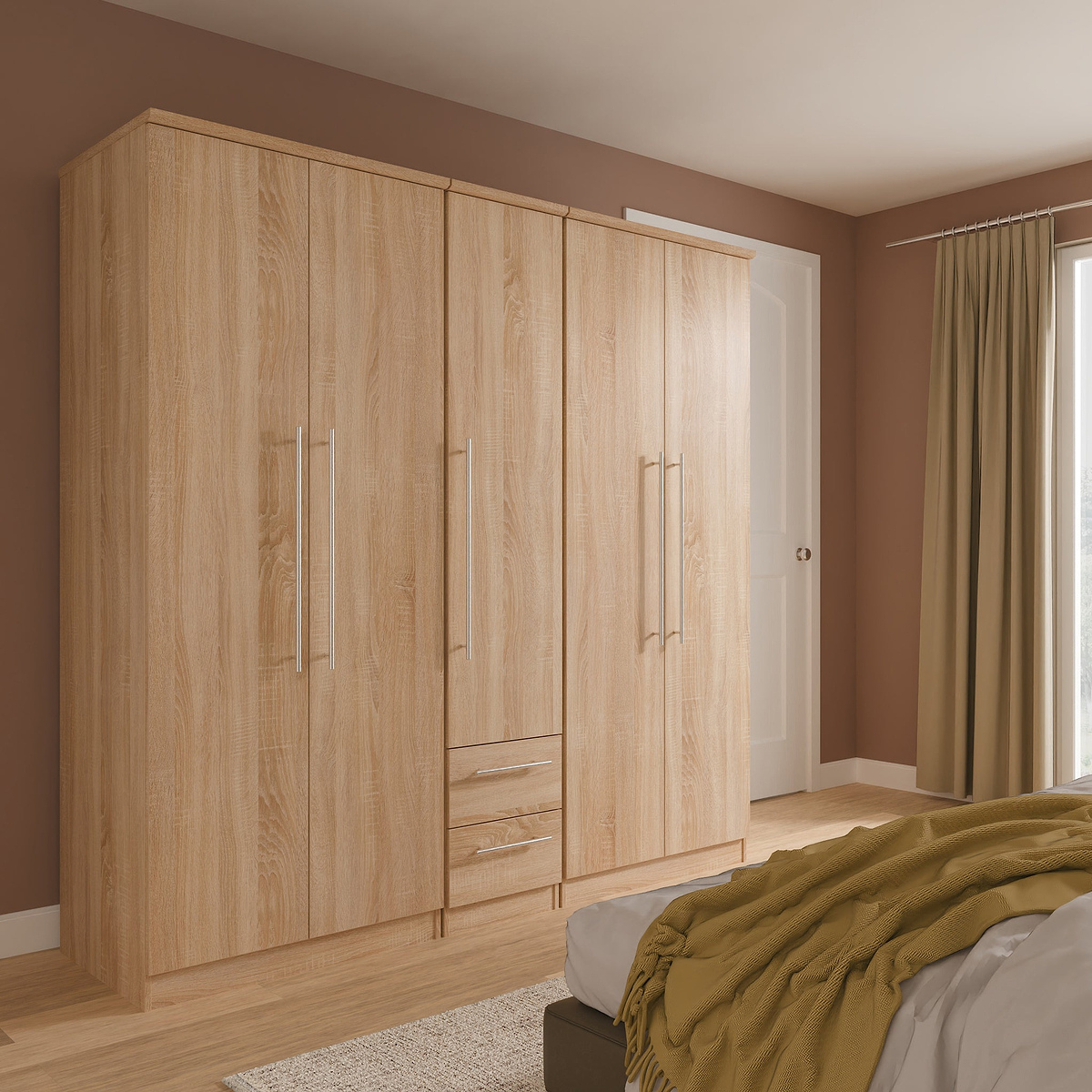 Bramwell 5 Door Wardrobe Oak from Roseland Furniture