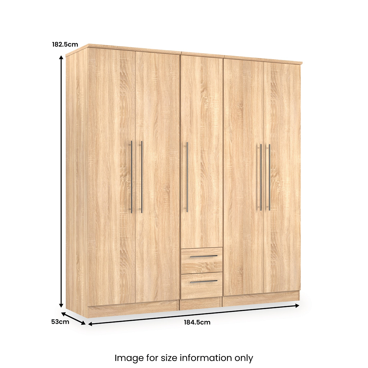Bramwell 5 Door Wardrobe Oak from Roseland Furniture