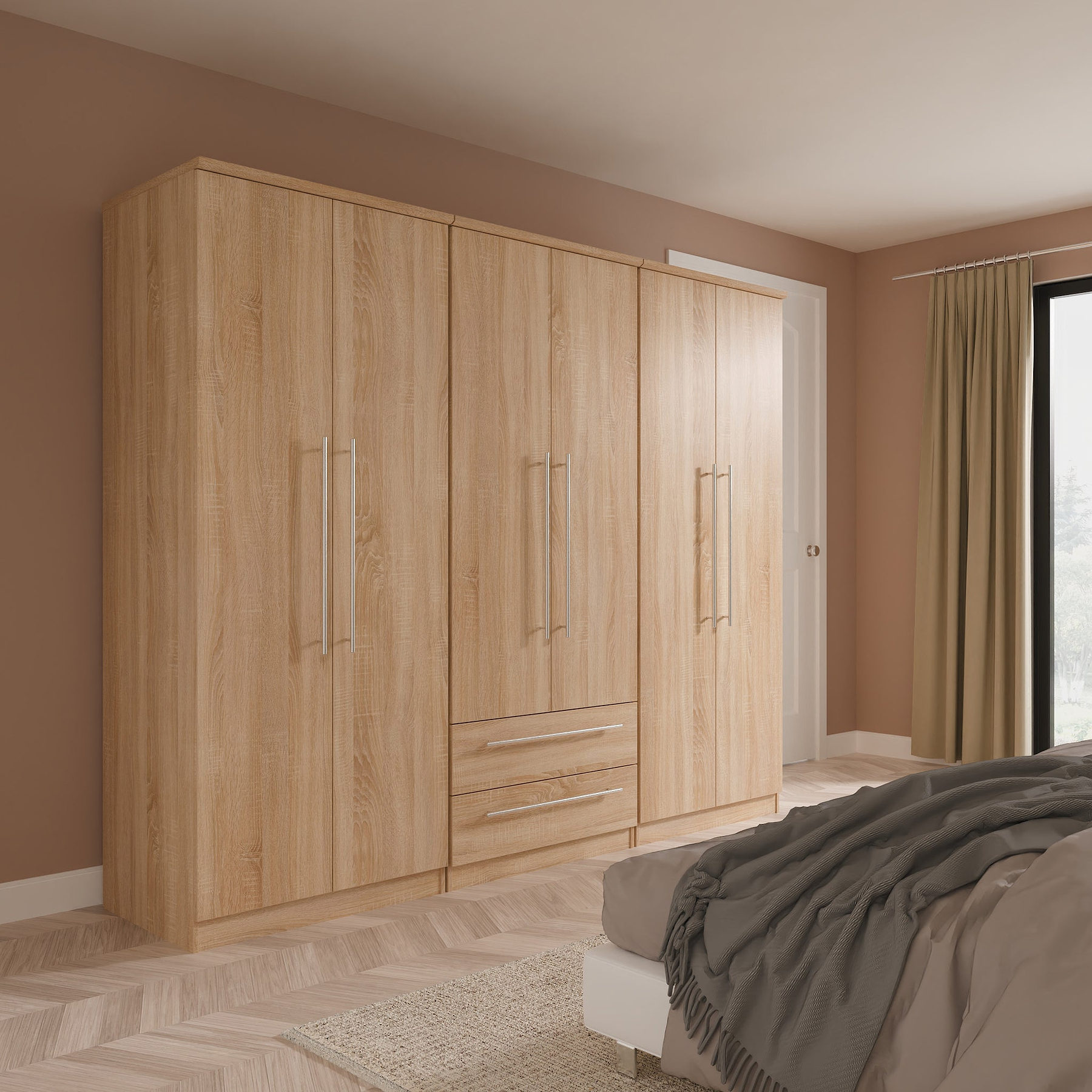 Bramwell 6 Door Wardrobe Oak from Roseland Furniture