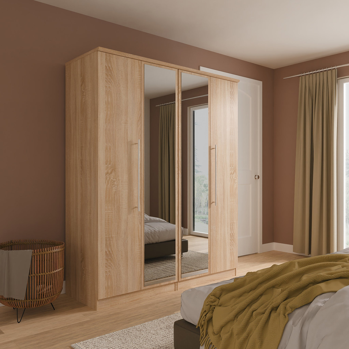 Bramwell 4 Door Wardrobe Oak from Roseland Furniture