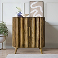 Leo Slatted Mango Wood 2 Door Tall Sideboard Cabinet for living room