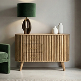 Leo Slatted Mango Wood 3 Drawer 1 Door Sideboard Cabinet from Roseland Furniture