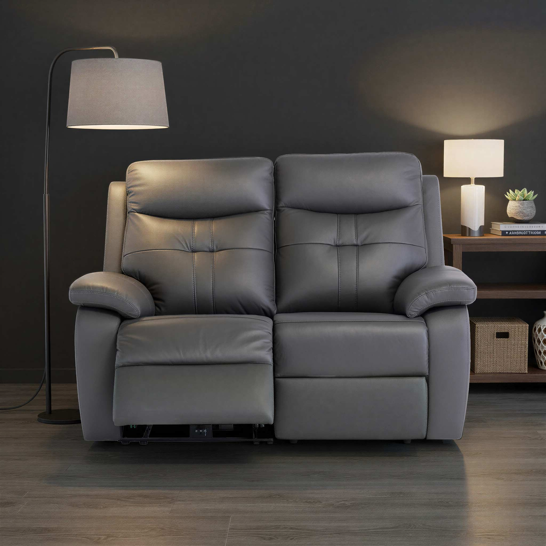 Talbot Charcoal Leather Electric Reclining 2 Seater Sofa from Roseland Furniture
