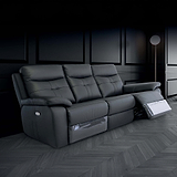 Talbot Charcoal Leather Electric Reclining 3 Seater Sofa for living room