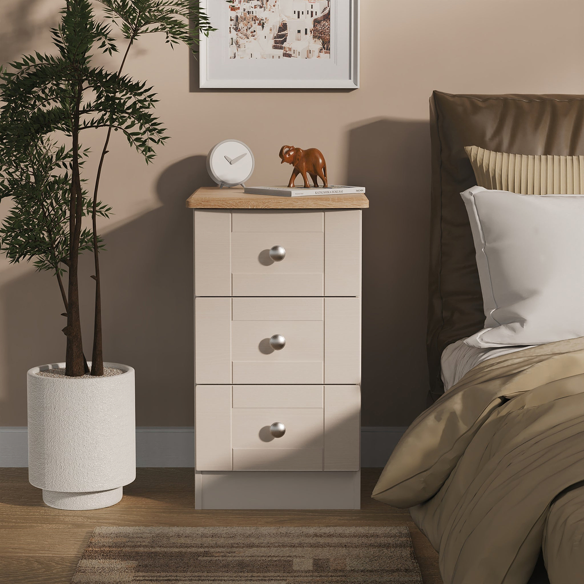 Marlowe 3 Drawer Bedside Cashmere Oak from Roseland Furniture