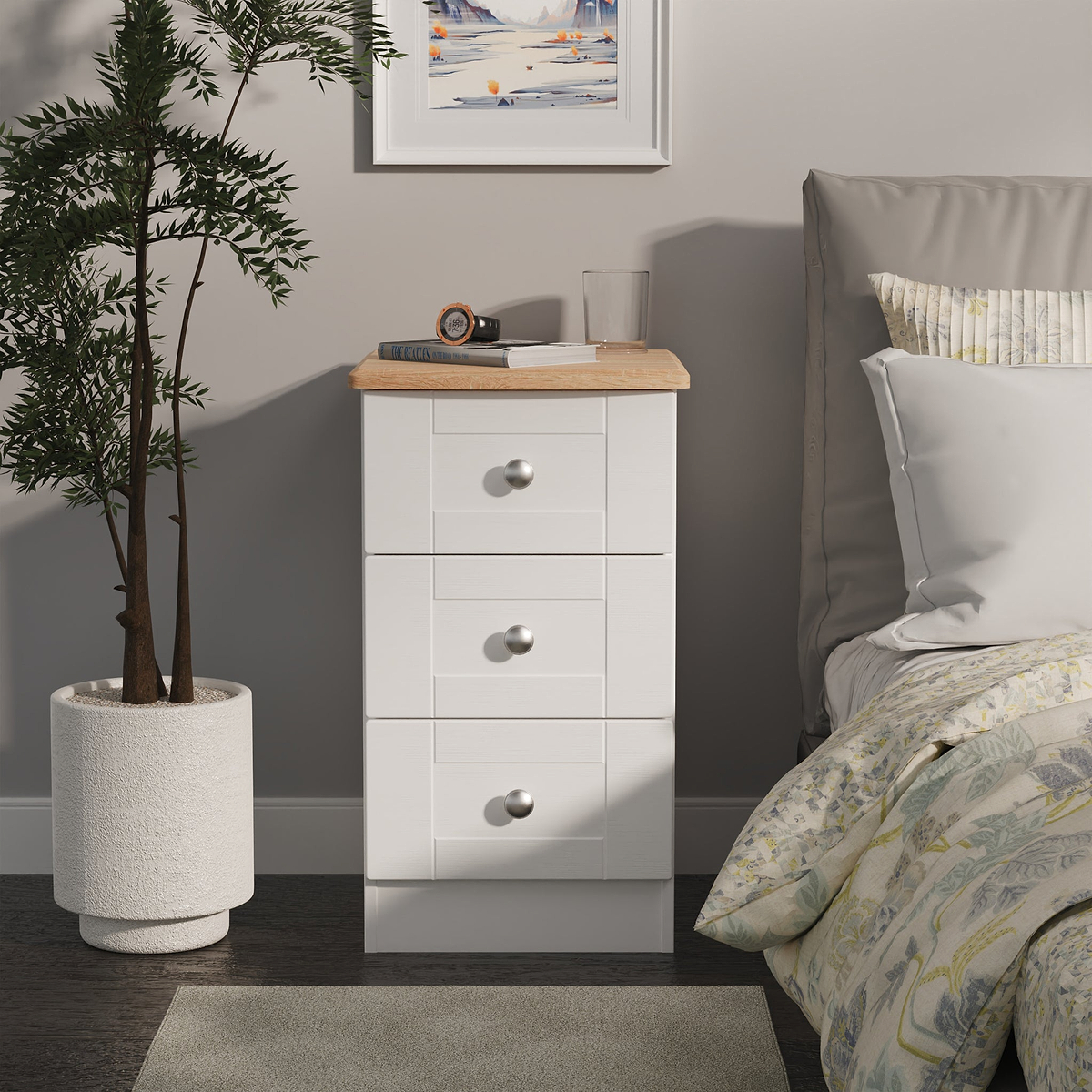 Marlowe 3 Drawer Bedside White Oak from Roseland Furniture