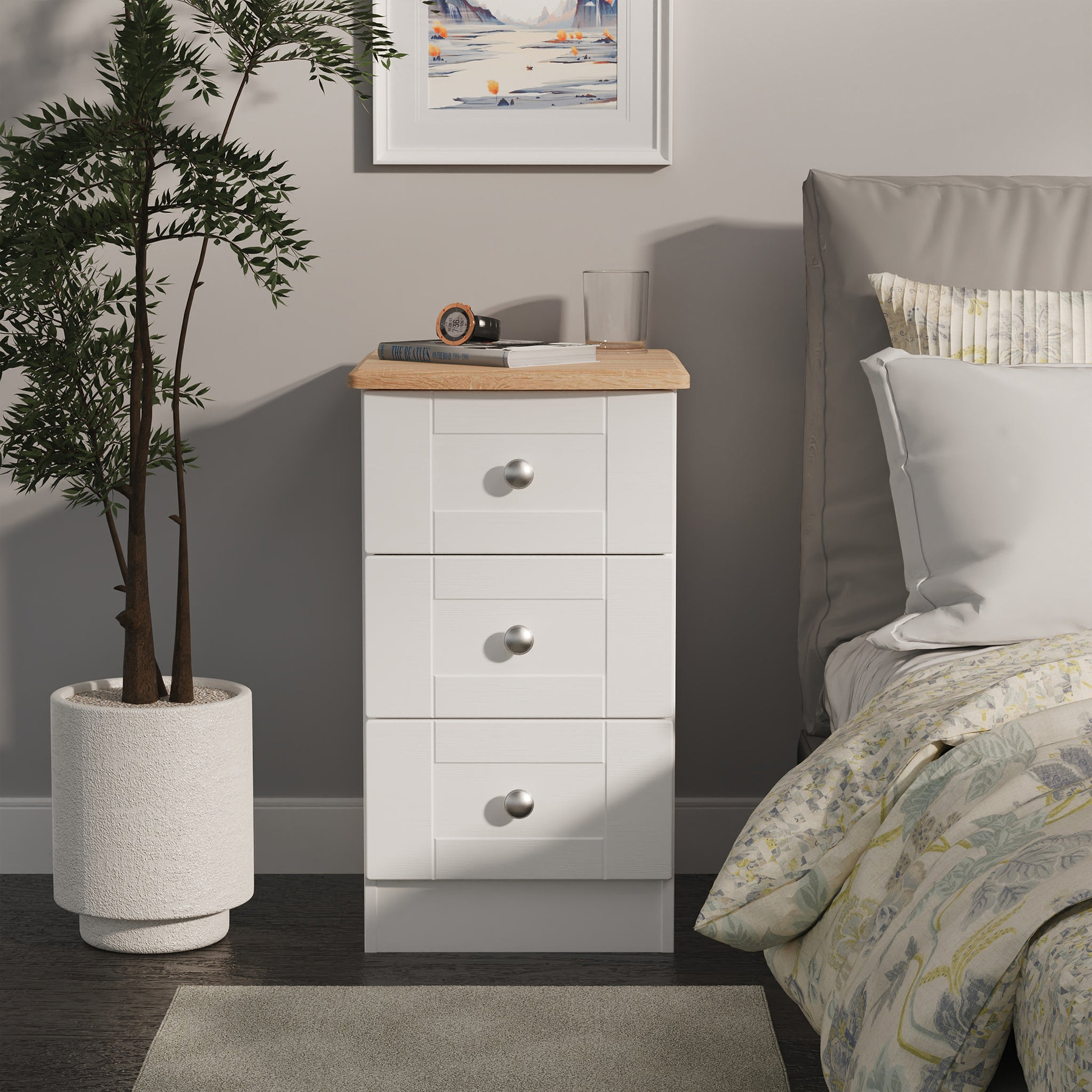 Marlowe 3 Drawer Bedside White Oak from Roseland Furniture