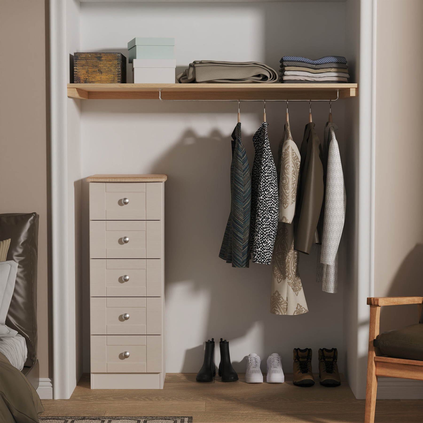 Marlowe 5 Drawer Tallboy Cashmere Oak from Roseland Furniture