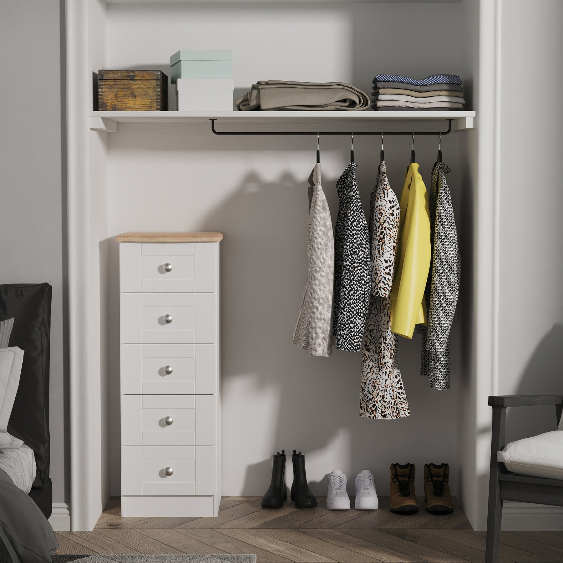 Marlowe 5 Drawer Tallboy White Oak from Roseland Furniture