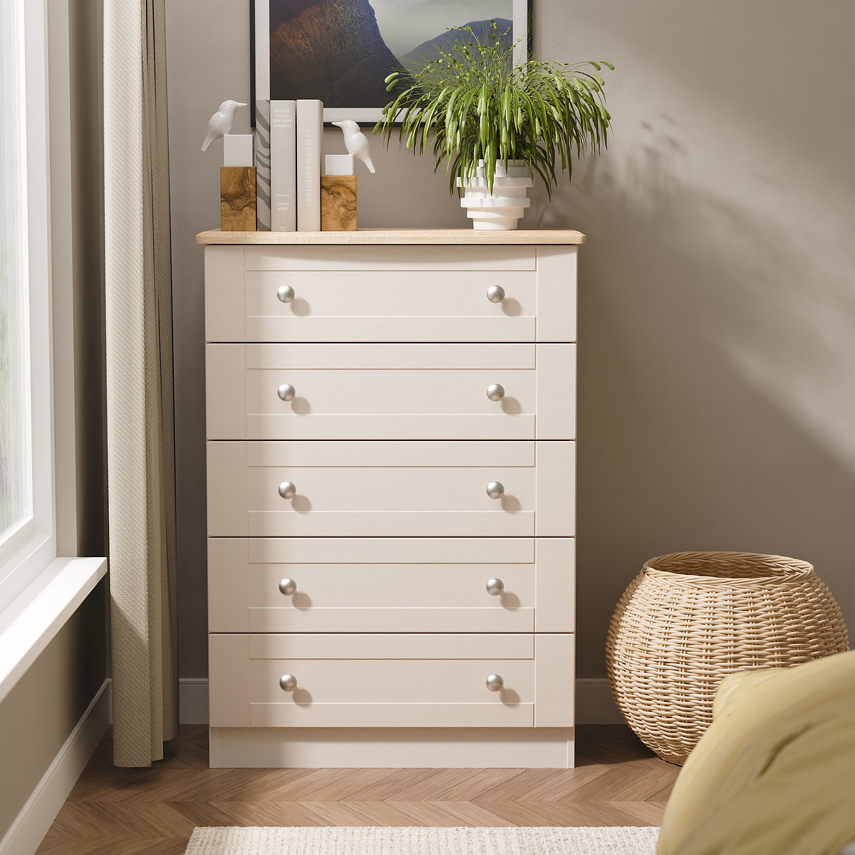 Marlowe 5 Drawer Chest Cashmere Oak from Roseland Furniture