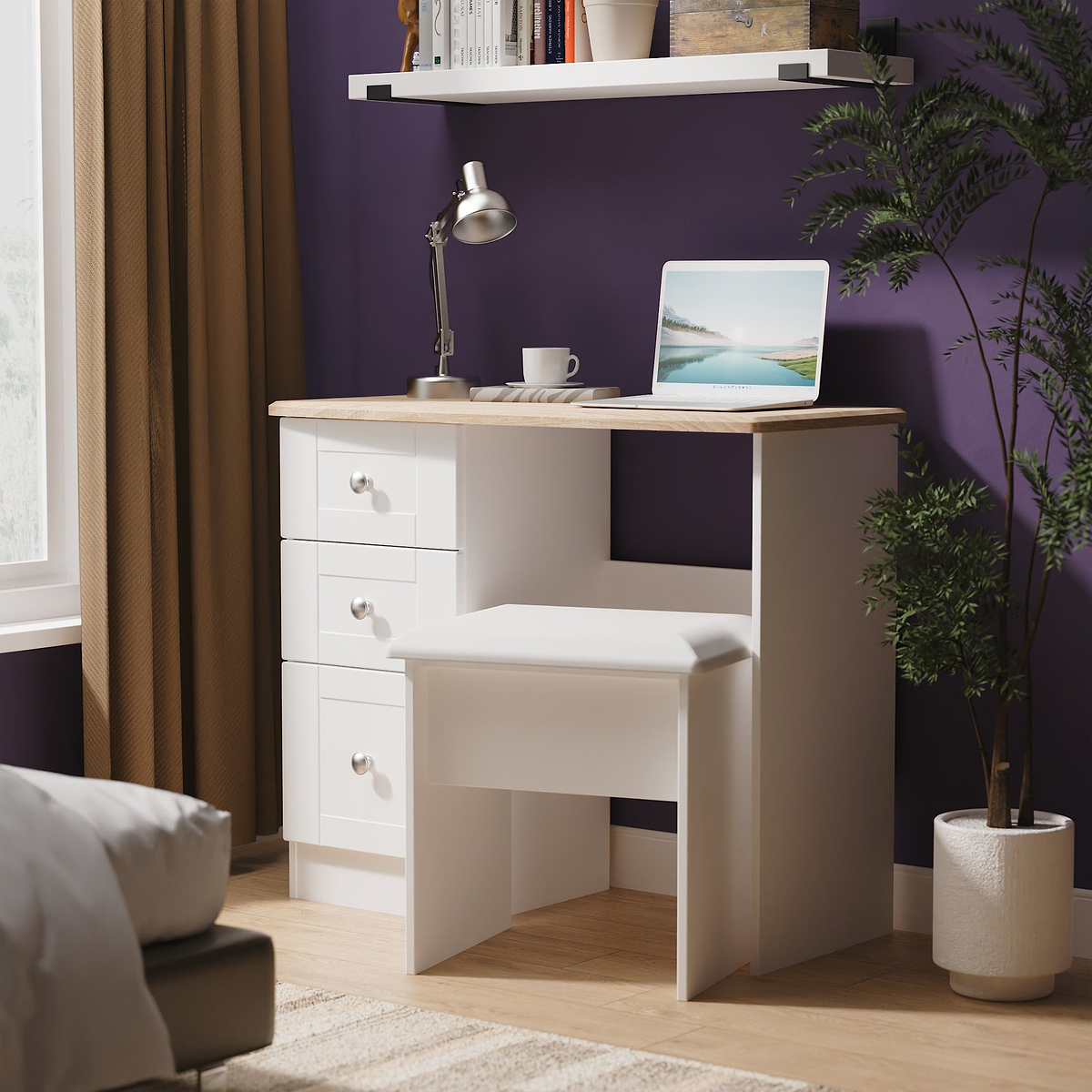 Marlowe 3 Drawer Dressing Table White Oak from Roseland Furniture