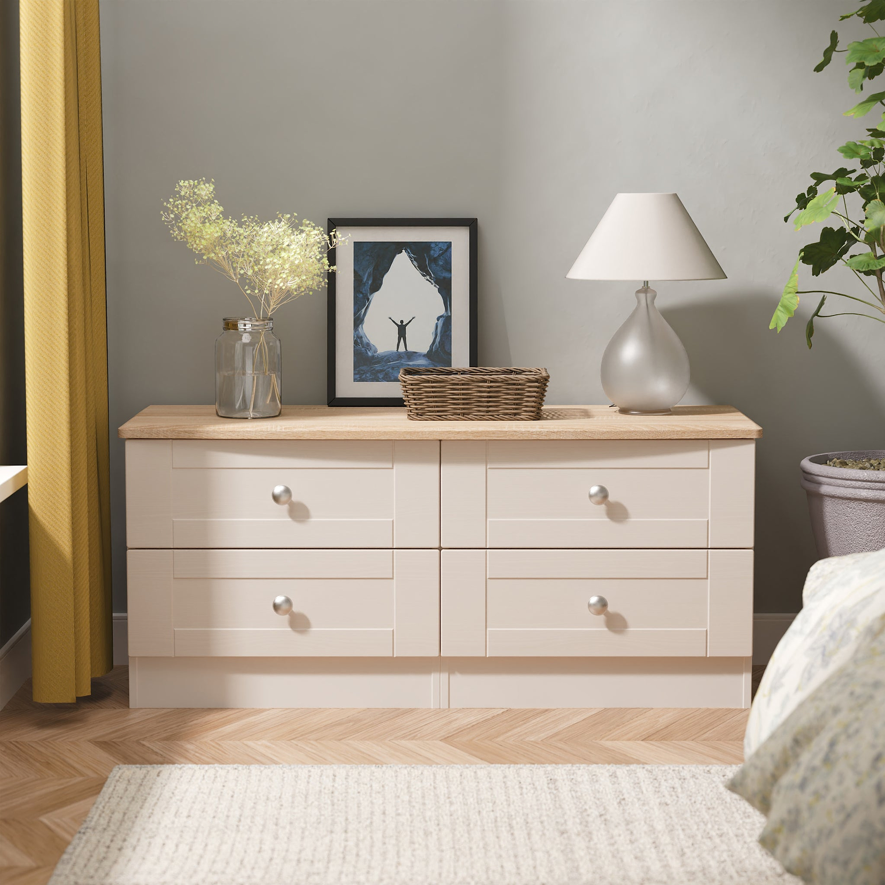 Marlowe 4 Drawer Low Storage Unit Cashmere Oak from Roseland Furniture