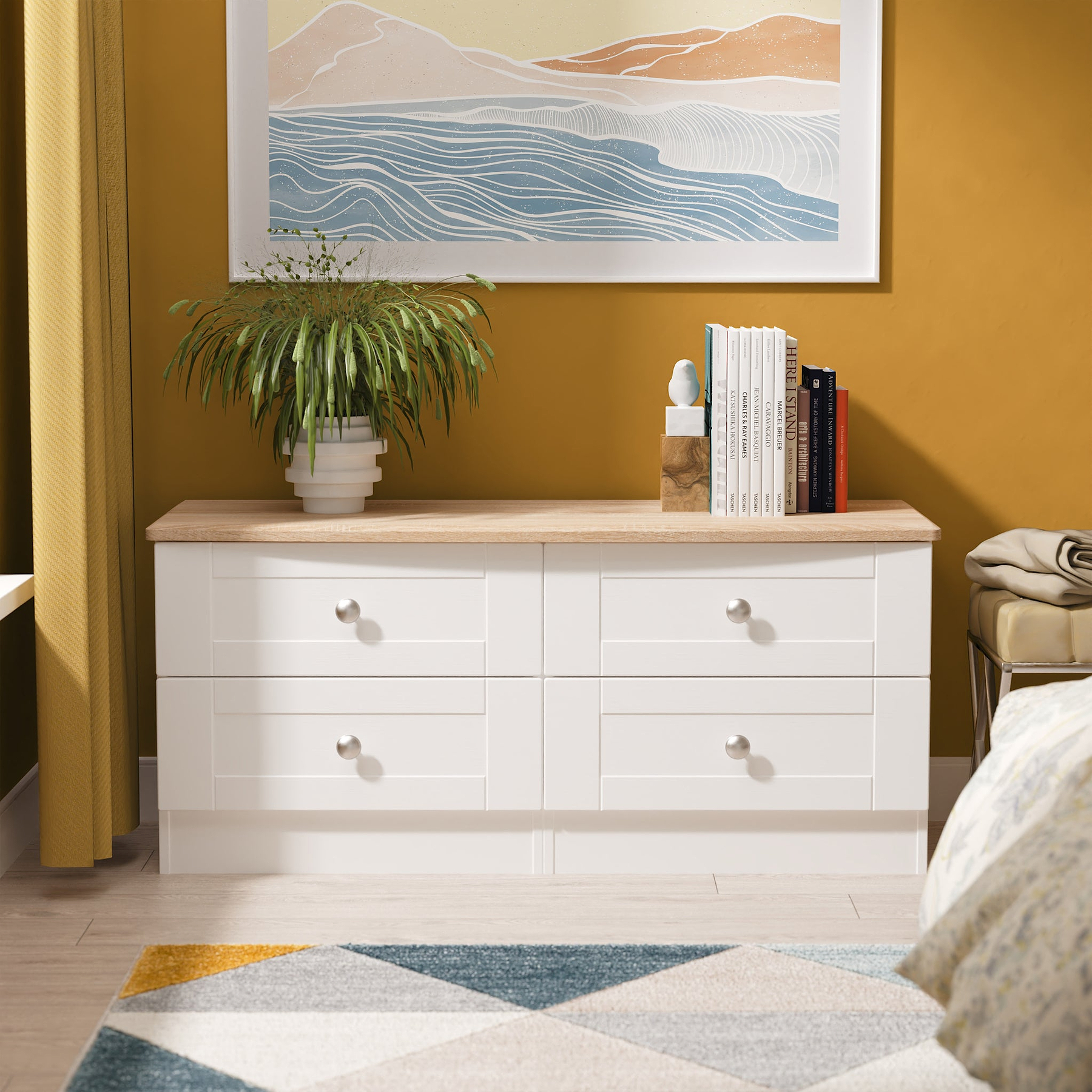 Marlowe 4 Drawer Low Storage Unit White Oak from Roseland Furniture