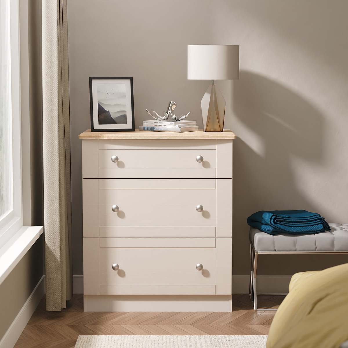 Marlowe 3 Drawer Deep Chest Cashmere Oak from Roseland Furniture