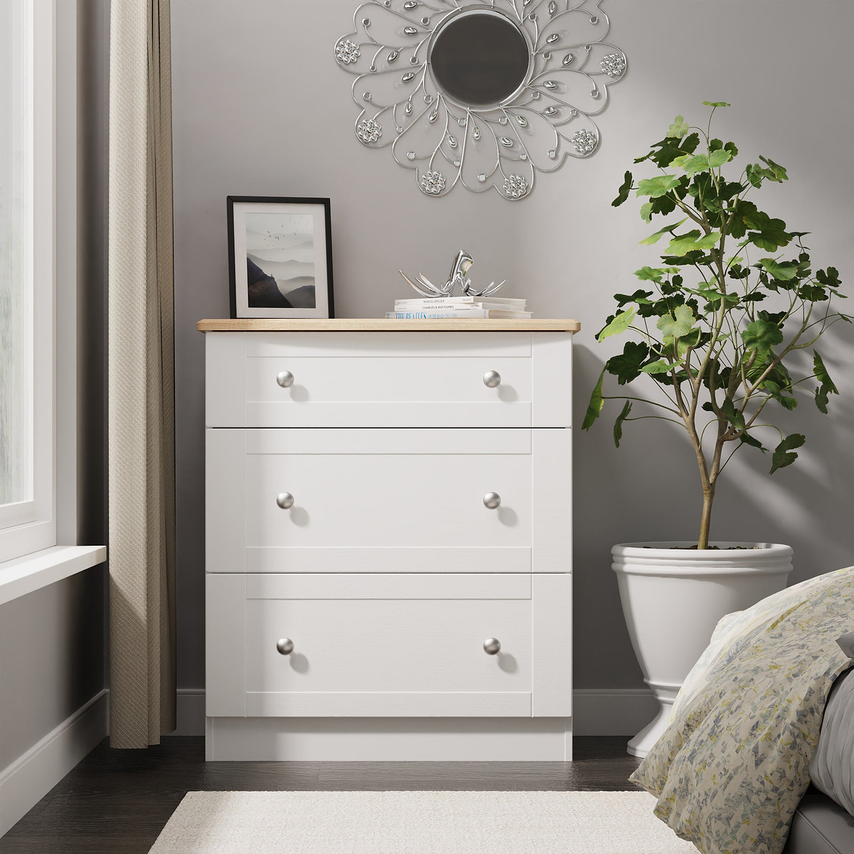 Marlowe 3 Drawer Deep Chest White Oak from Roseland Furniture