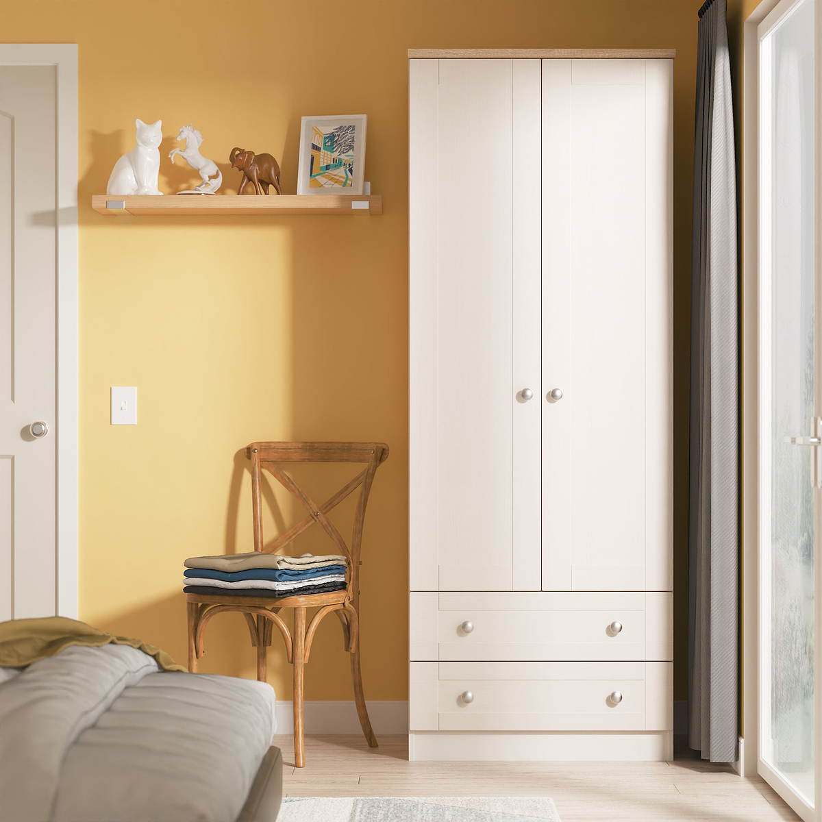 Marlowe Double Wardrobe With Drawers Cashmere Oak from Roseland Furniture