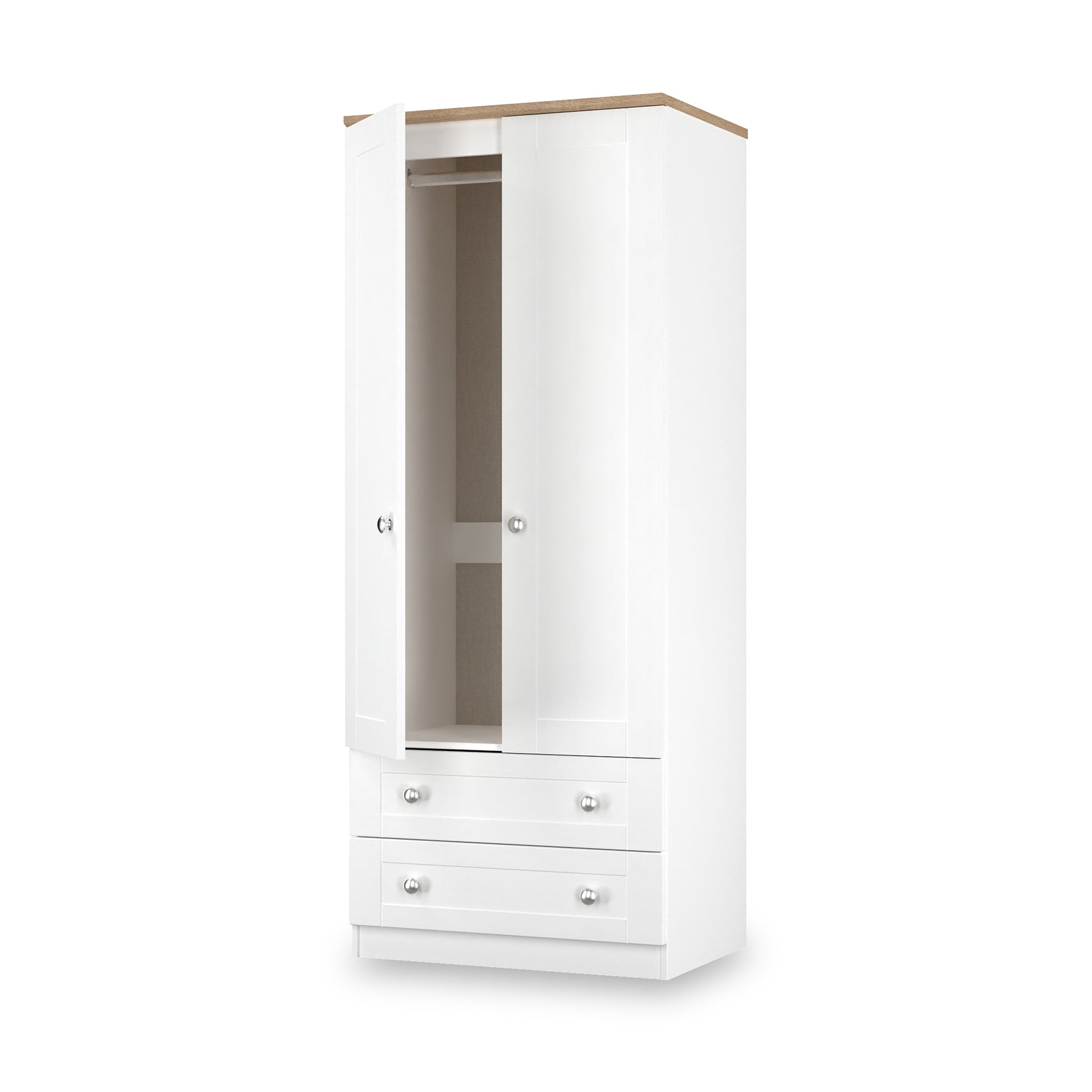 Marlowe Double Wardrobe With Drawers White Oak from Roseland Furniture
