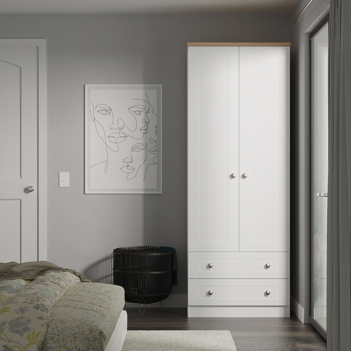 Marlowe Double Wardrobe With Drawers White Oak from Roseland Furniture