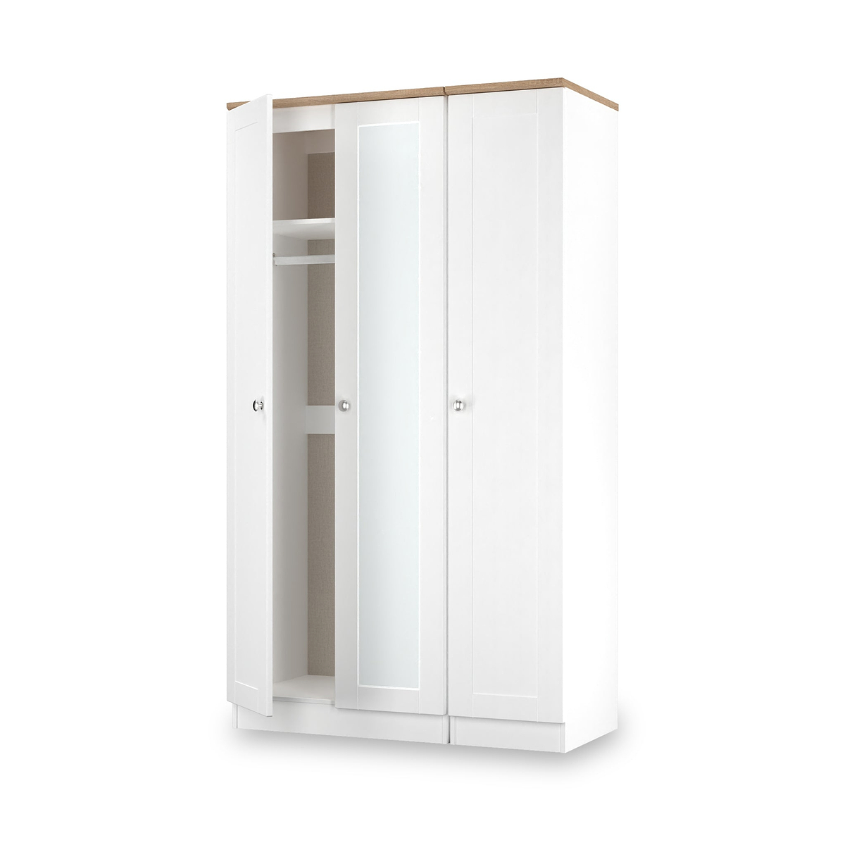Marlowe Triple Mirrored Wardrobe White Oak from Roseland Furniture