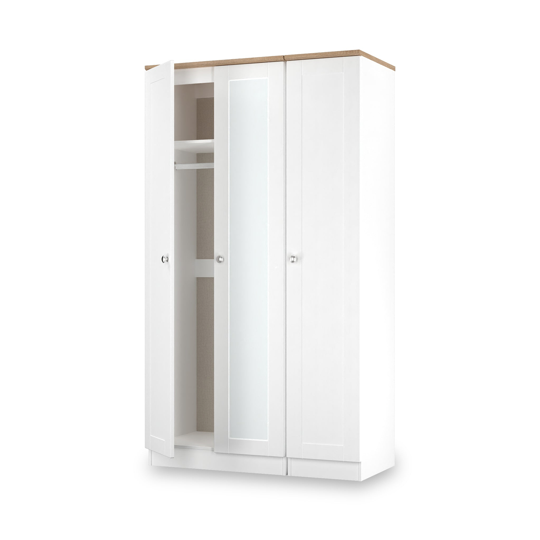 Marlowe Triple Mirrored Wardrobe White Oak from Roseland Furniture