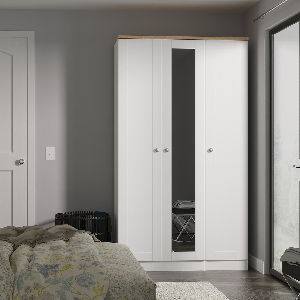 Marlowe Triple Mirrored Wardrobe White Oak from Roseland Furniture