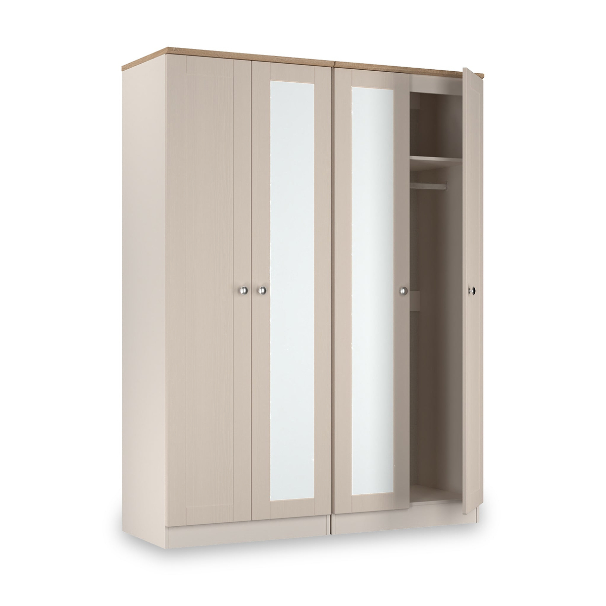 Marlowe 4 Door Mirrored Wardrobe Cashmere Oak from Roseland Furniture