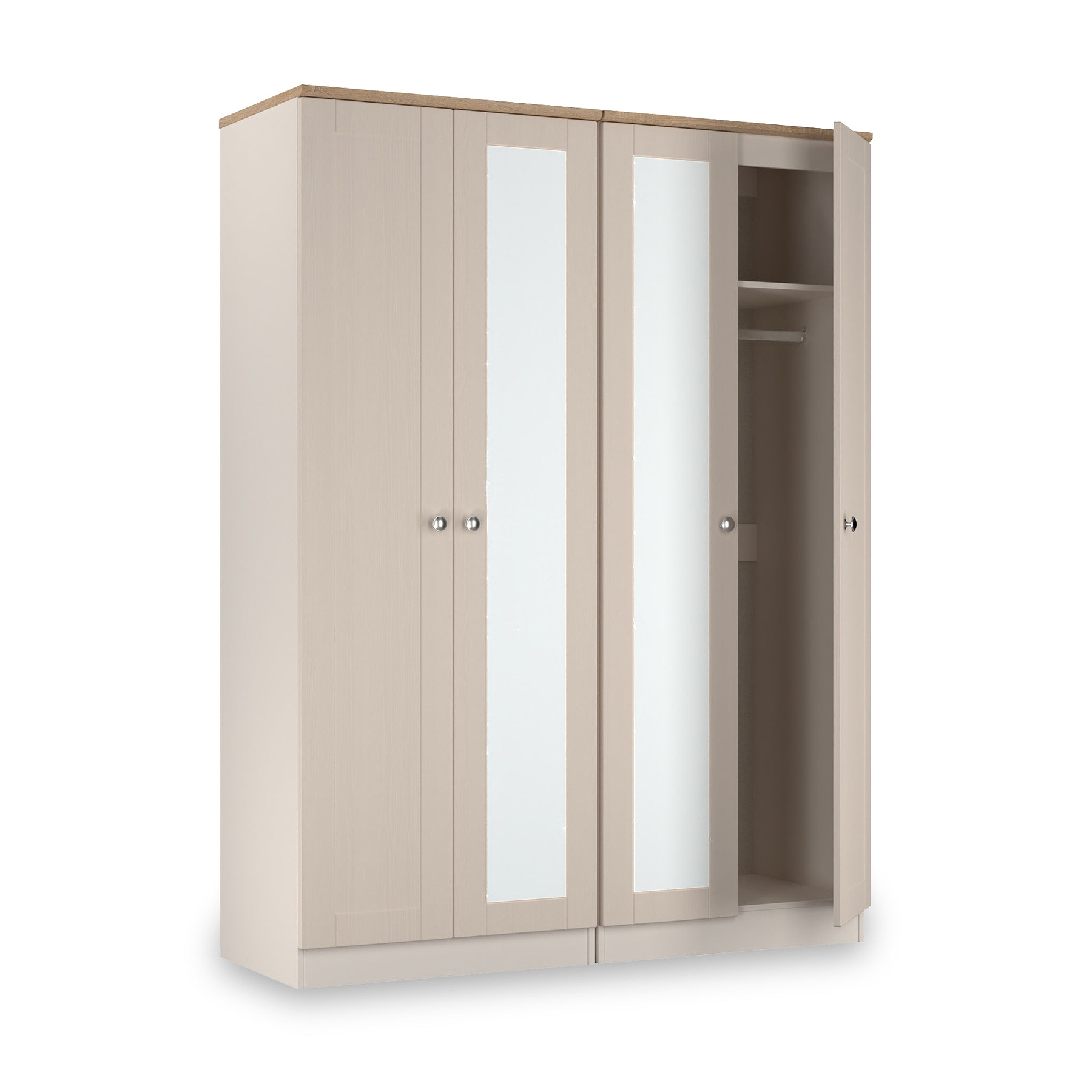 Marlowe 4 Door Mirrored Wardrobe Cashmere Oak from Roseland Furniture