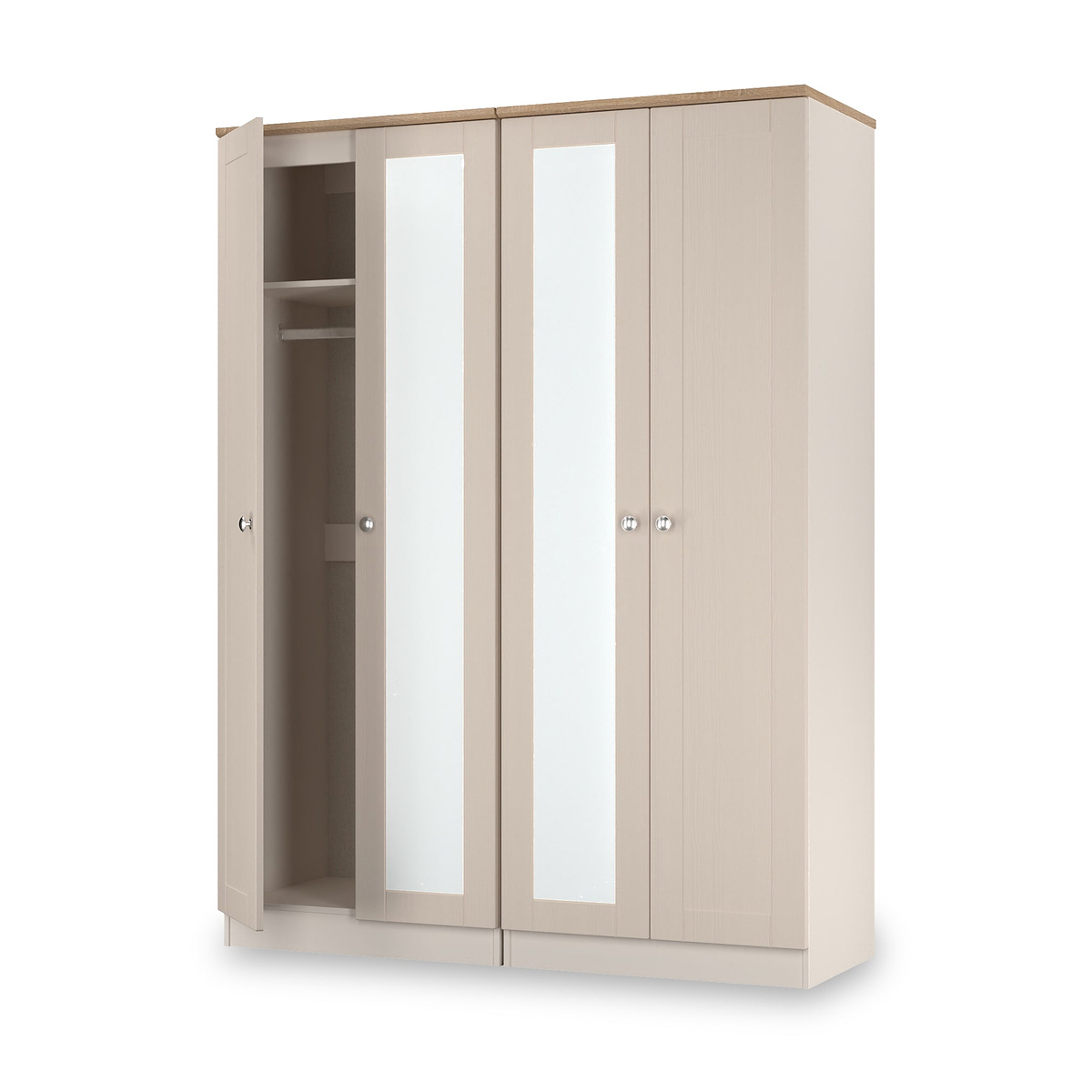 Marlowe 4 Door Mirrored Wardrobe Cashmere Oak from Roseland Furniture