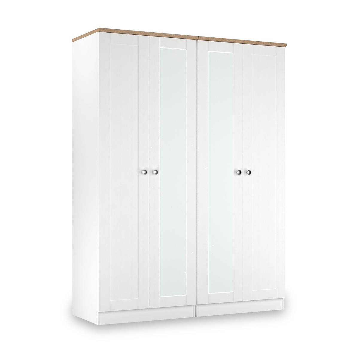 Marlowe 4 Door Mirrored Wardrobe White Oak from Roseland Furniture