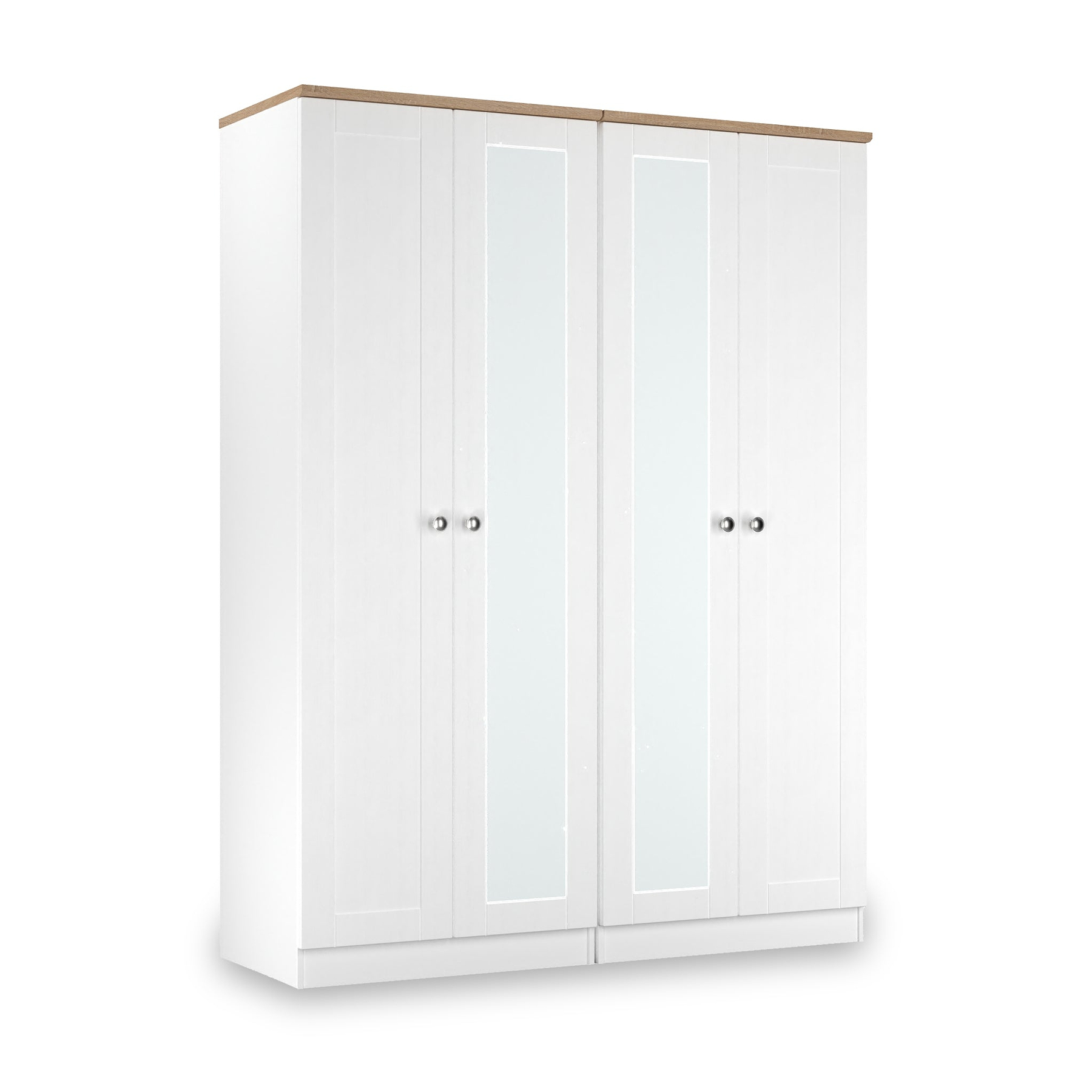Marlowe 4 Door Mirrored Wardrobe White Oak from Roseland Furniture
