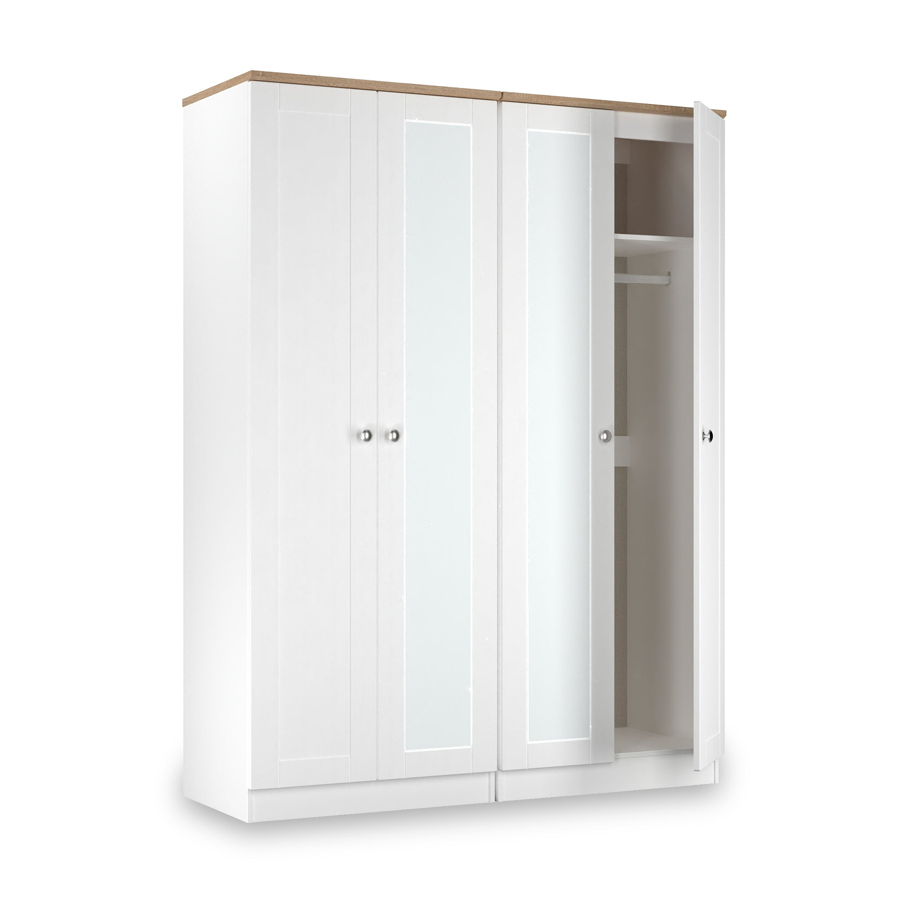 Marlowe 4 Door Mirrored Wardrobe White Oak from Roseland Furniture