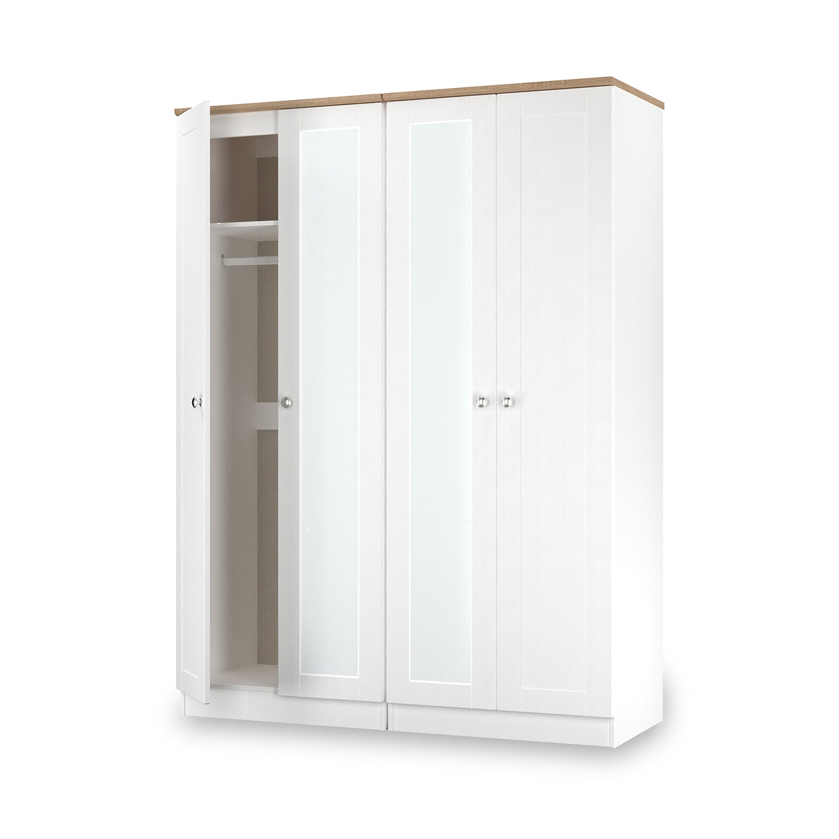 Marlowe 4 Door Mirrored Wardrobe White Oak from Roseland Furniture