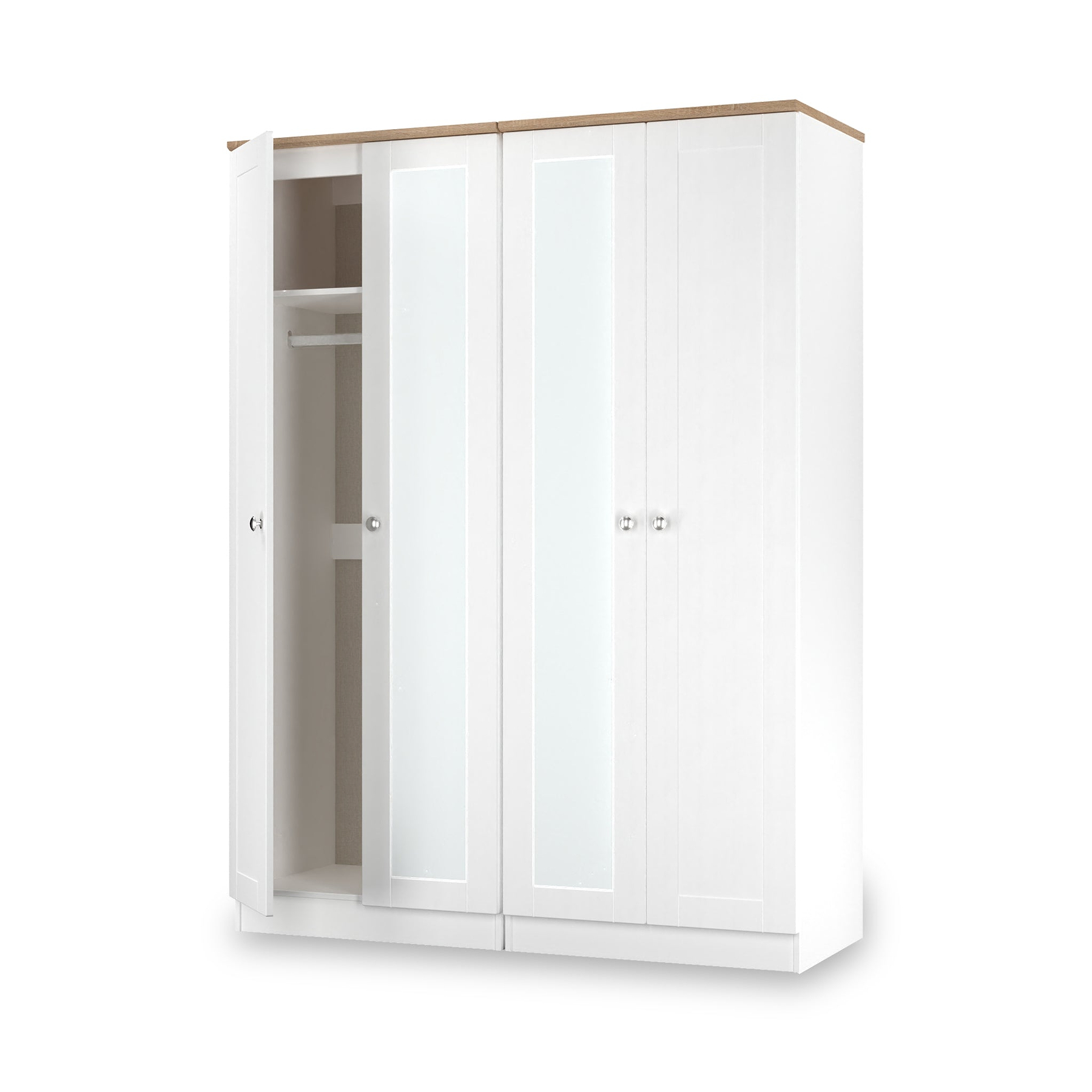 Marlowe 4 Door Mirrored Wardrobe White Oak from Roseland Furniture