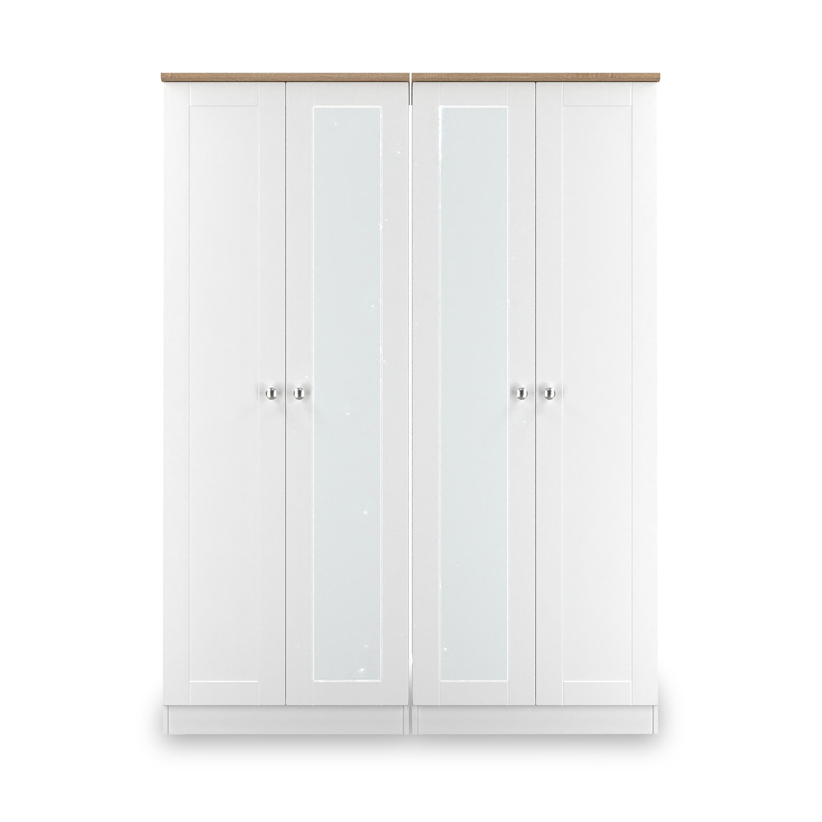 Marlowe 4 Door Mirrored Wardrobe White Oak from Roseland Furniture