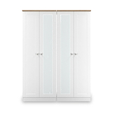 Marlowe 4 Door Mirrored Wardrobe White Oak from Roseland Furniture
