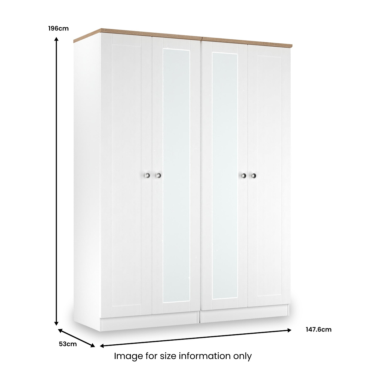 Marlowe 4 Door Mirrored Wardrobe White Oak from Roseland Furniture