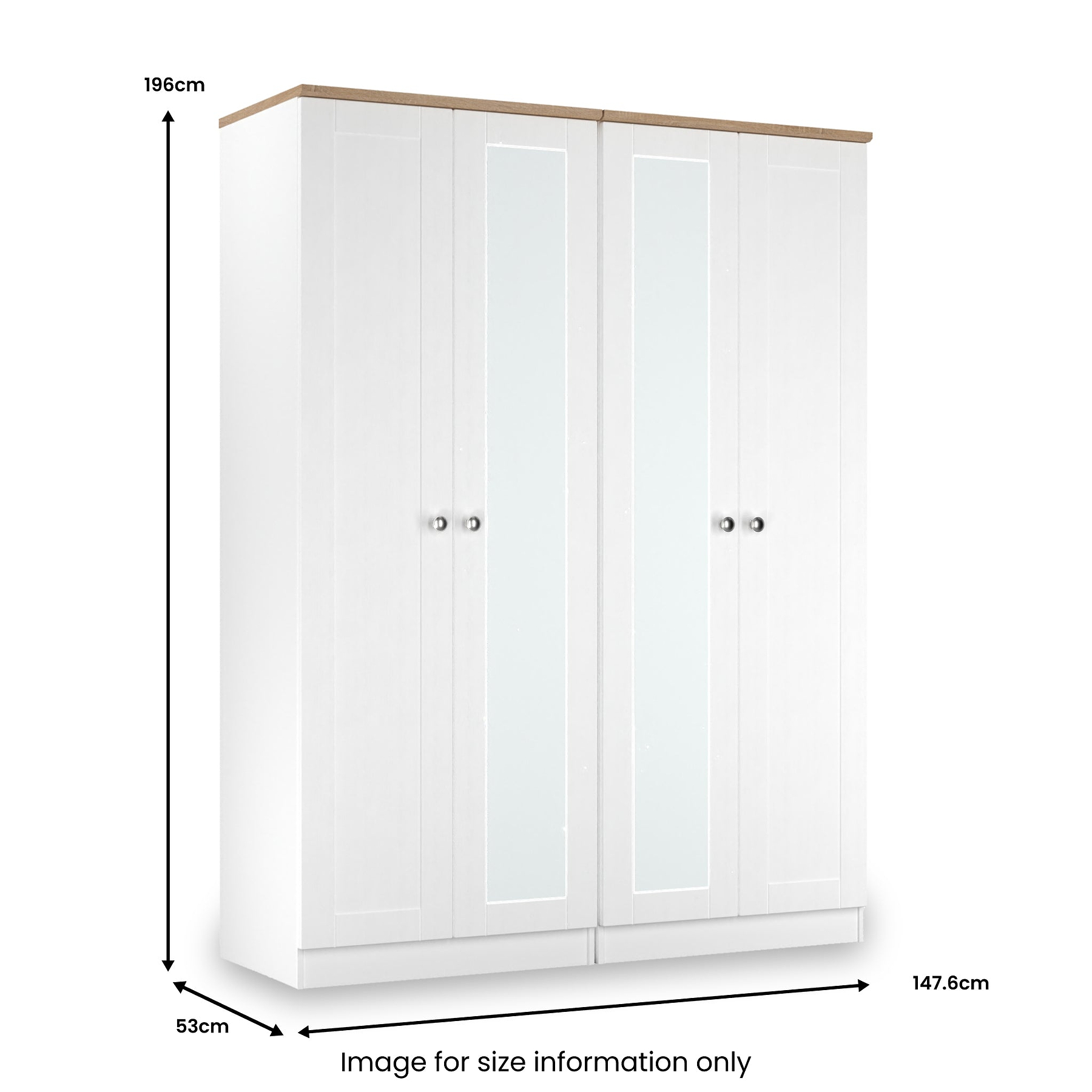 Marlowe 4 Door Mirrored Wardrobe White Oak from Roseland Furniture
