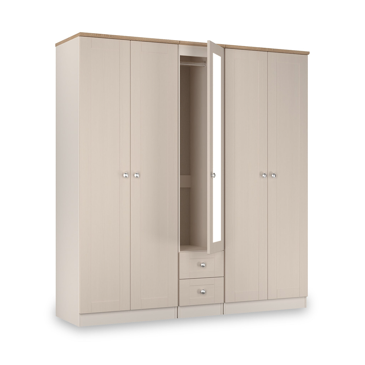 Marlowe 5 Door Wardrobe With Drawers Cashmere Oak from Roseland Furniture