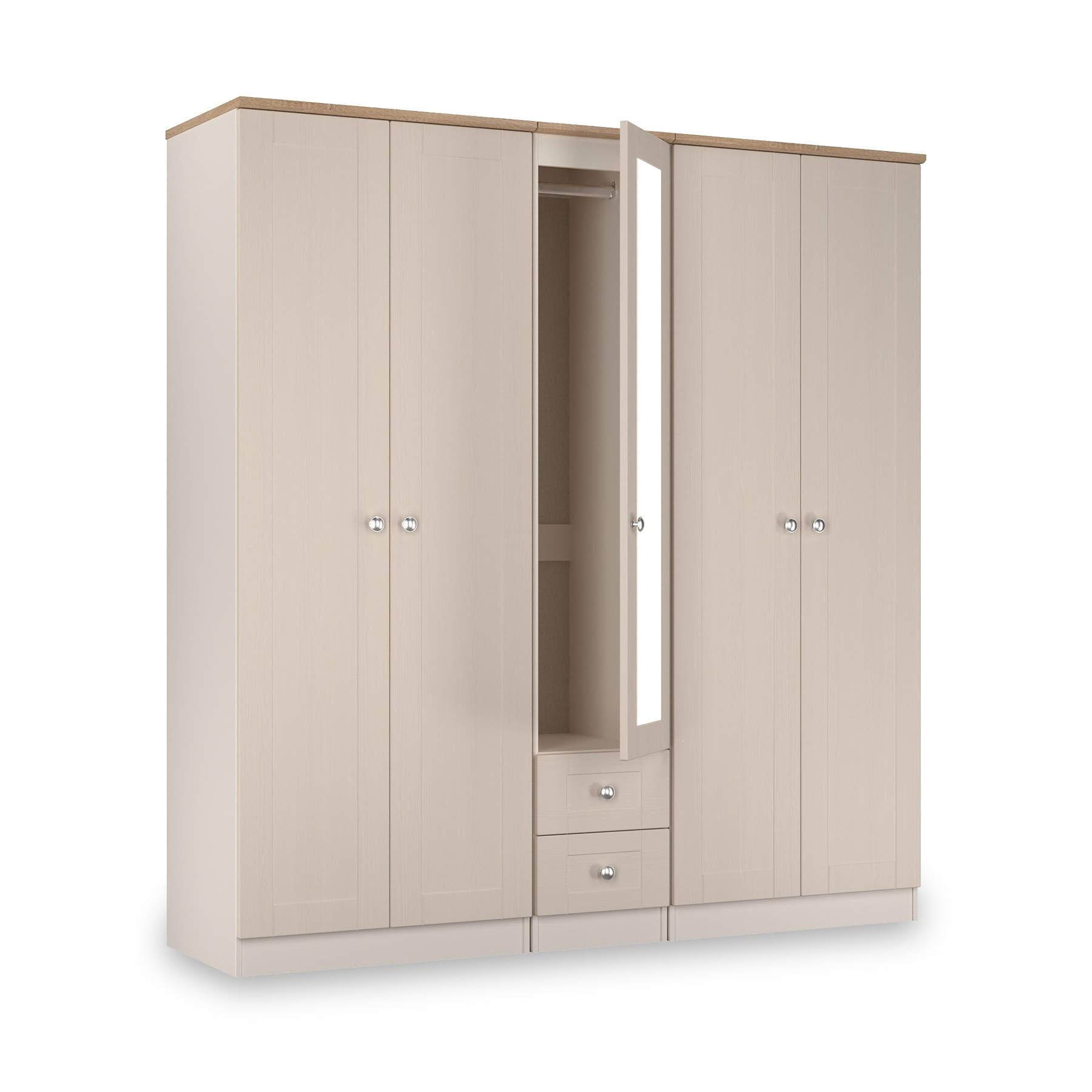 Marlowe 5 Door Wardrobe With Drawers Cashmere Oak from Roseland Furniture