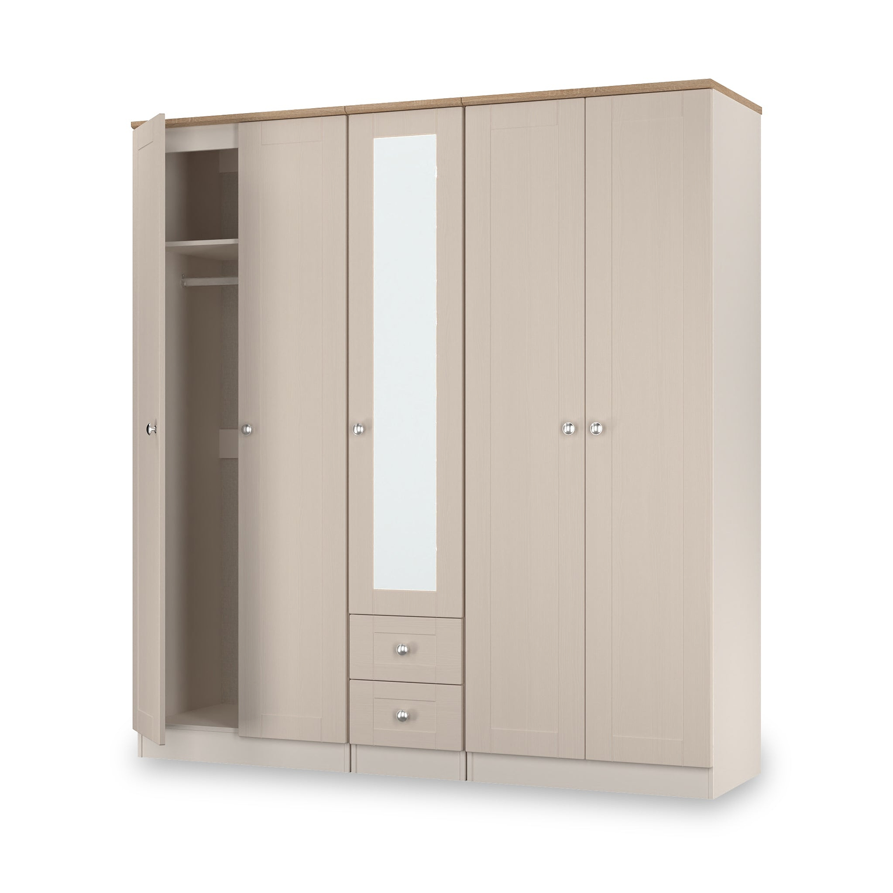 Marlowe 5 Door Wardrobe With Drawers Cashmere Oak from Roseland Furniture