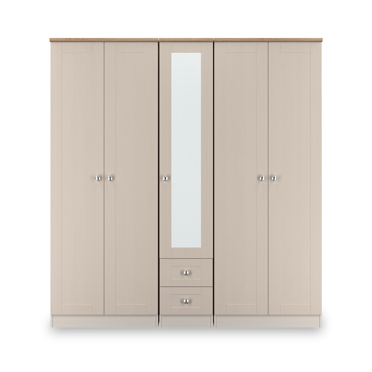 Marlowe 5 Door Wardrobe With Drawers Cashmere Oak from Roseland Furniture