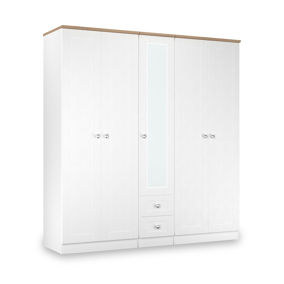 Marlowe 5 Door Wardrobe With Drawers White Oak from Roseland Furniture